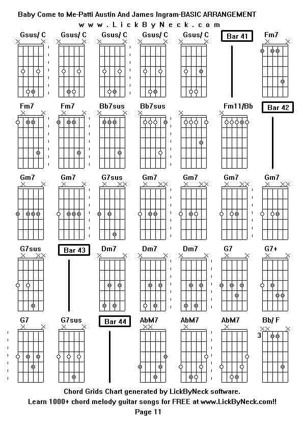 Chord Grids Chart of chord melody fingerstyle guitar song-Baby Come to Me-Patti Austin And James Ingram-BASIC ARRANGEMENT,generated by LickByNeck software.